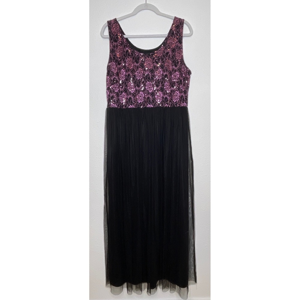 Lovely Grace Women Dress Sequin Lace Tulle Maxi XL Black Pink